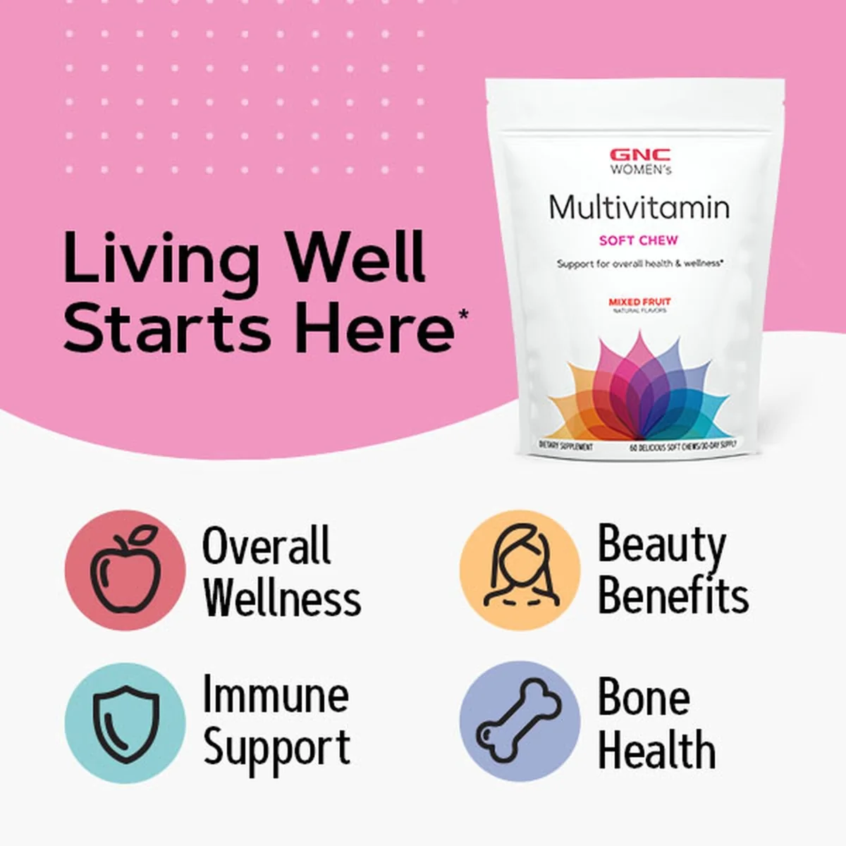 Multivitamine pentru femei Ultra Mega Aroma Mix de fructe Women's, 60 caramele, GNC 