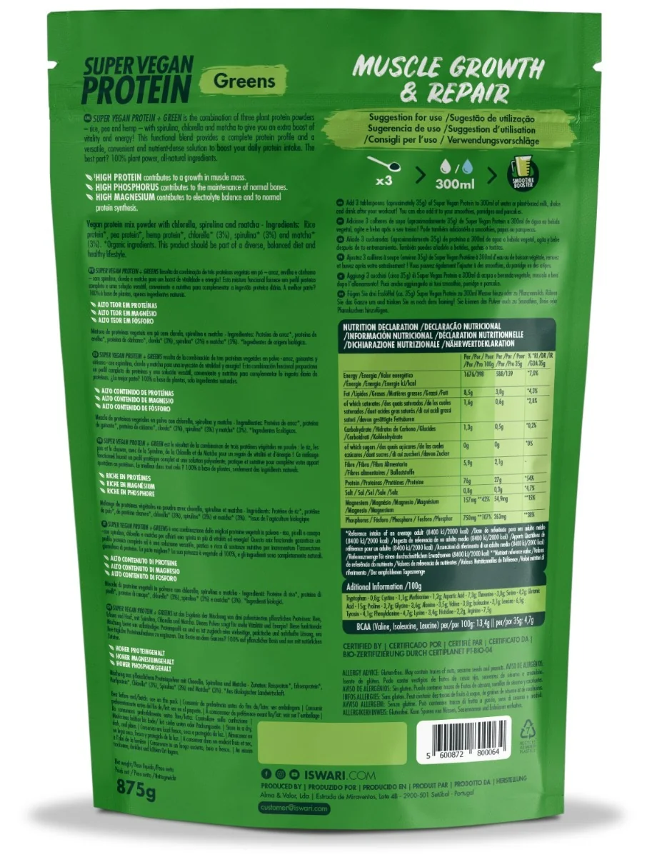 Proteina verde bio Super Vegan, 875g, Iswari