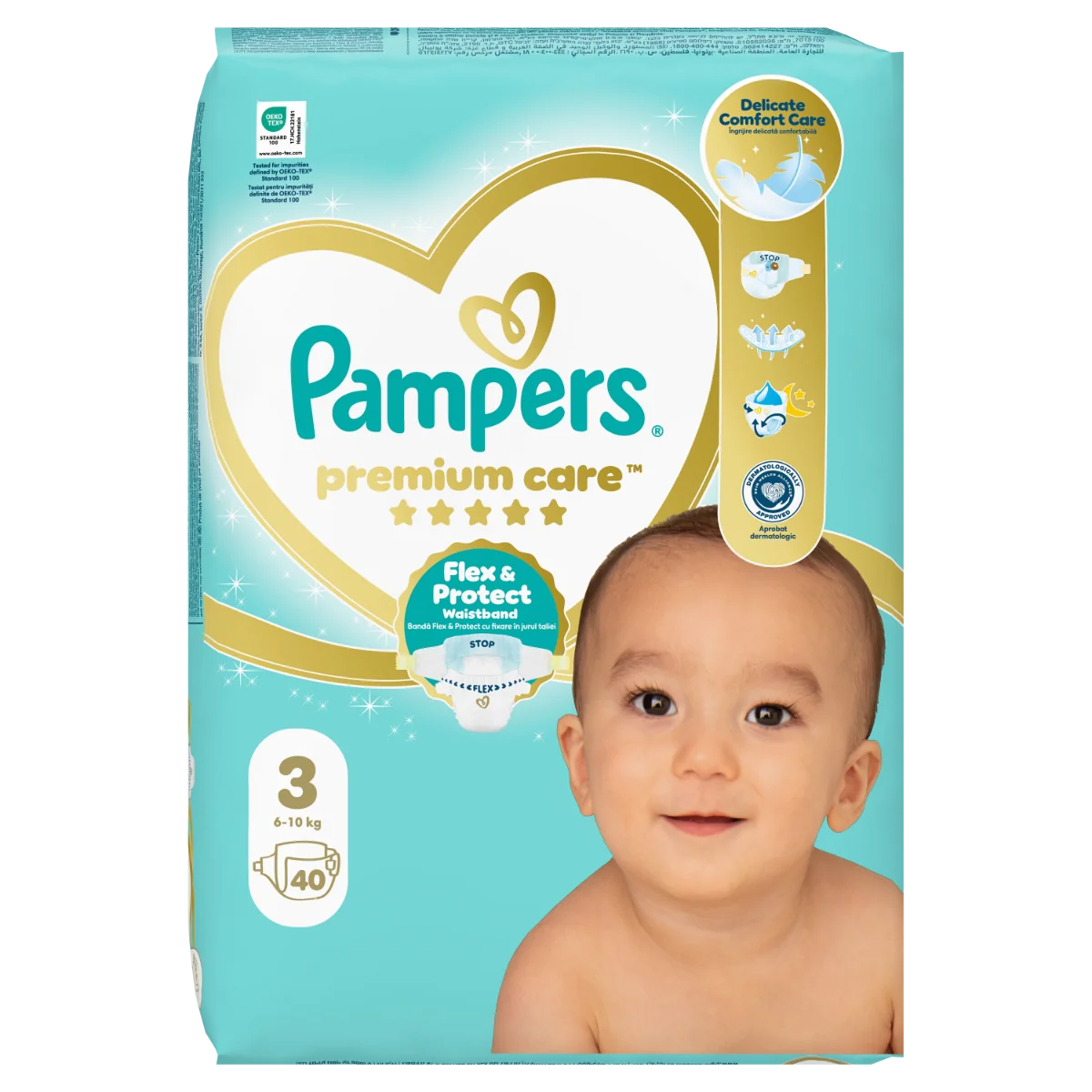 Scutece Premium Care Marimea 3 pentru 6-10 kg, 40 bucati, Pampers