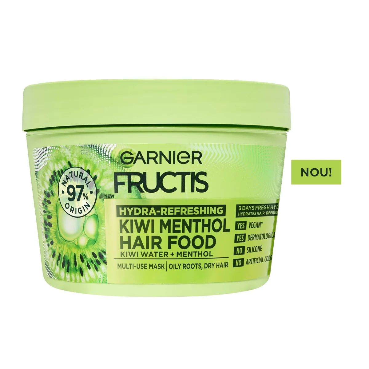 Masca de par hidratanta pentru radacini grase si varfuri despicate Fructis Hair Food Kiwi, 390ml, Garnier