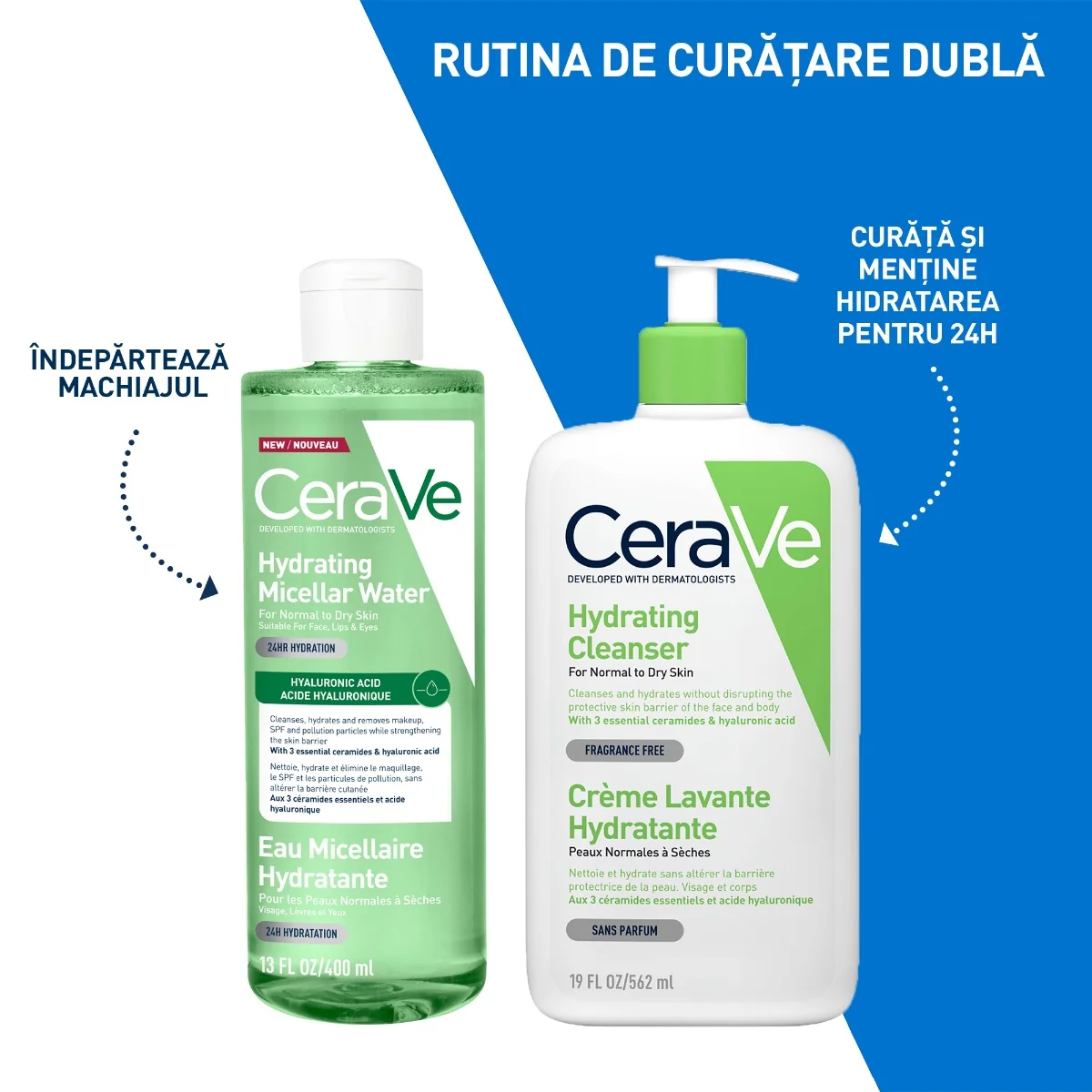 Apa micelara hidratanta pentru ten normal si uscat, 400ml, CeraVe