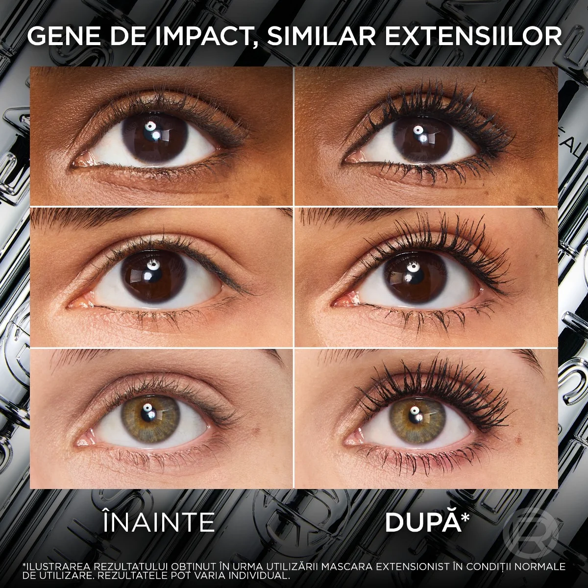 Mascara cu efect de alungire si curbare Telescopic Extensionist Black, 9.9ml, L'Oreal Paris 