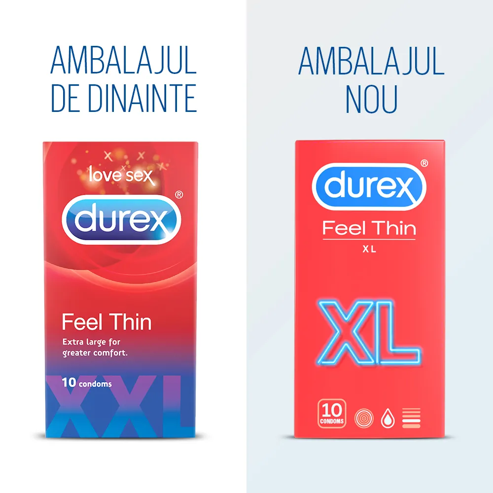 Prezervative Feel Thin XL, 10 bucati, Durex 
