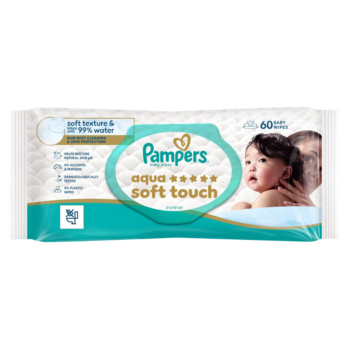Servetele umede cu 99% apa si lotiune usoara Aqua Soft Touch, 60 bucati, Pampers