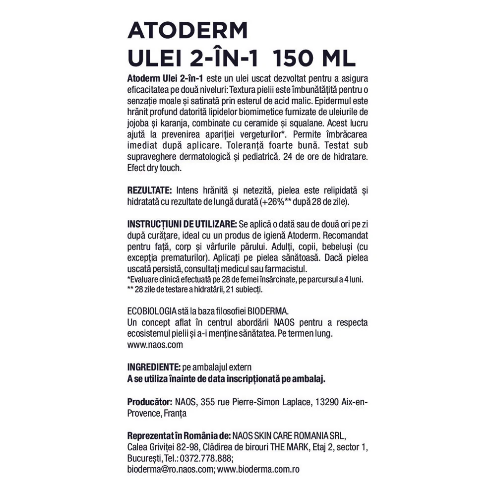 Ulei 2-in-1 Atoderm, 150ml, Bioderma