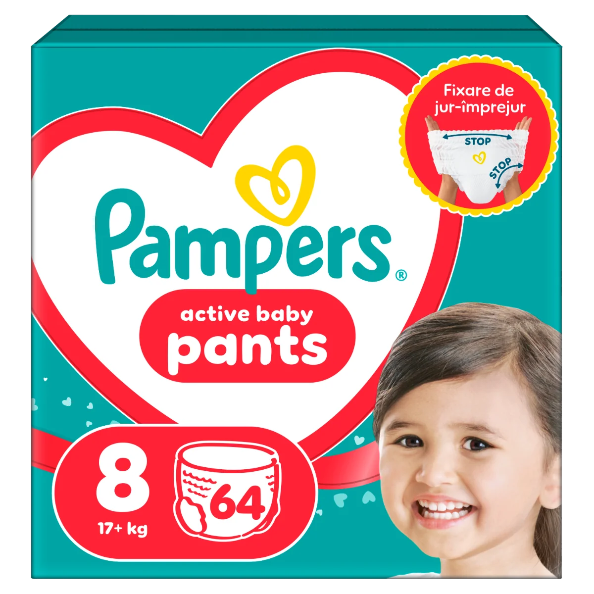 Scutece-chilotel Active Baby Pants Mega Box Marimea 8 pentru +17kg, 64 bucati, Pampers 