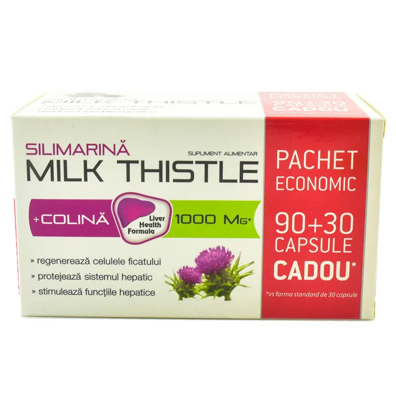 Silimarina Milk Thistle + Colina, 90 capsule + 30 capsule cadou, Zdrovit
