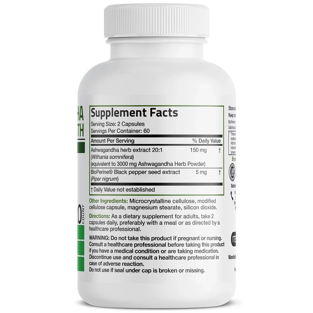 Ashwagandha 3000mg cu bioperina, 120 capsule, Bronson Laboratories