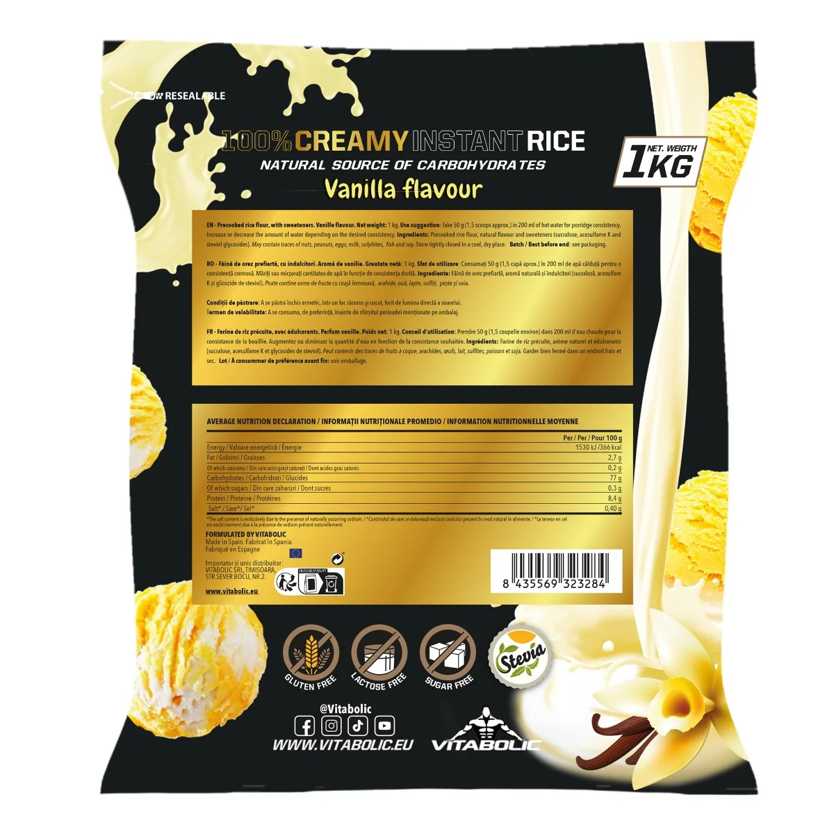 Creamy Instant Rice Vanilla, 1kg, Vitabolic