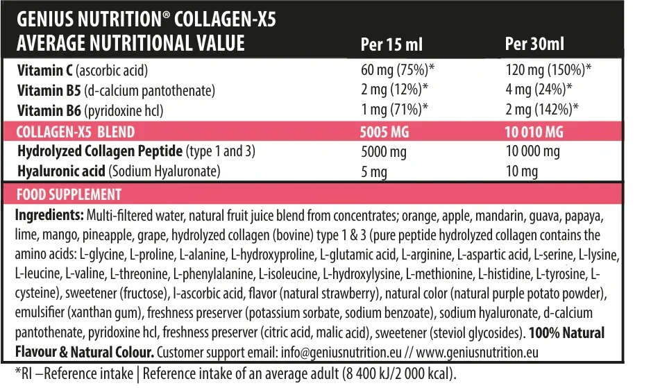 Collagen X5 cu aroma de capsuni, 500g, Genius Nutrition 