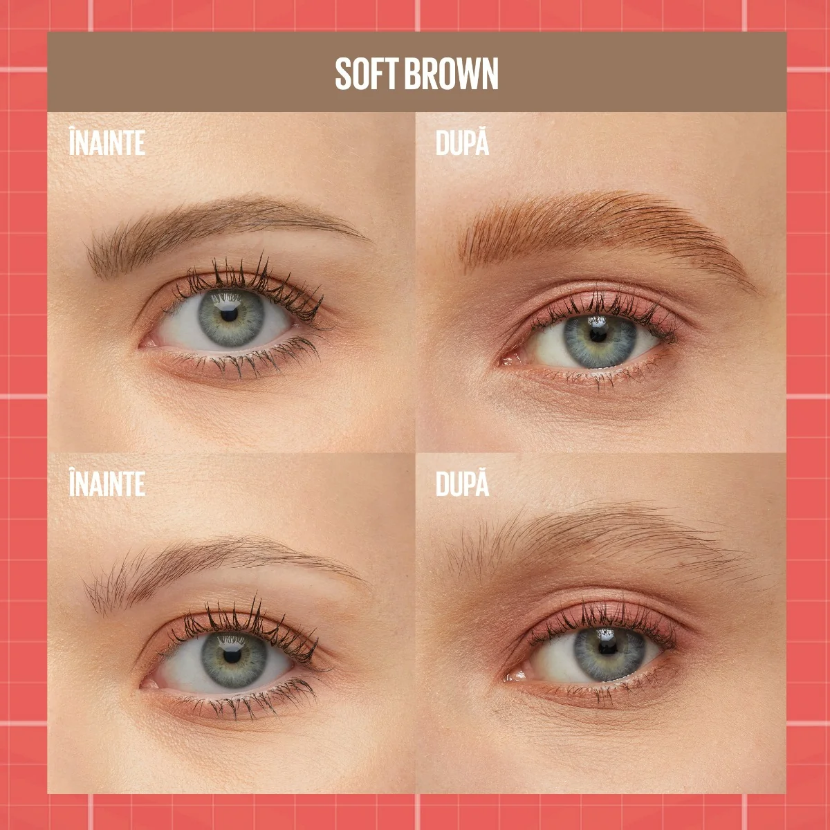 Marker de sprancene si gel de fixare 2 in 1 255 Soft Brown Build a Brow, 1.4g, Maybelline