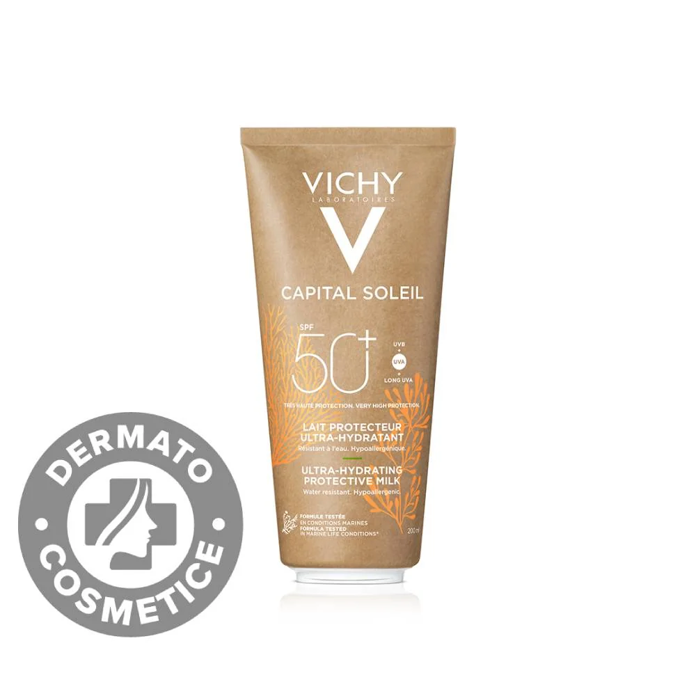 Lapte pentru protectie solara SPF 50+ pentru fata si corp conceput sustenabil Capital Soleil, 200ml, Vichy