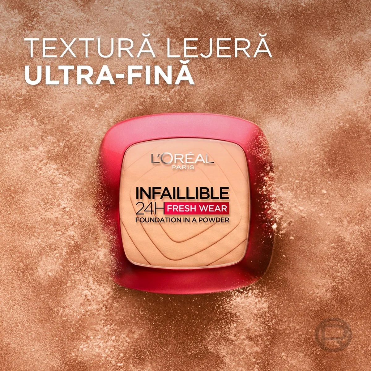 Pudra compacta Infaillible 24h Fresh Wear Rose Sand 180, 9g, L'Oreal Paris