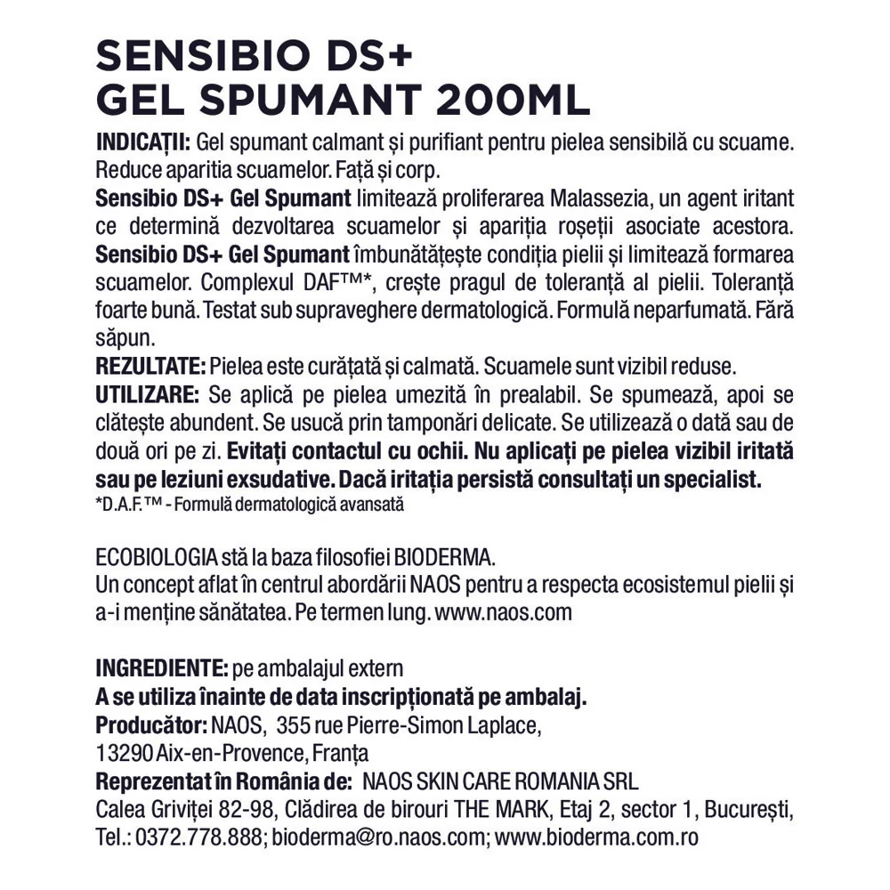 Gel spumant Sensibio DS+, 200ml, Bioderma