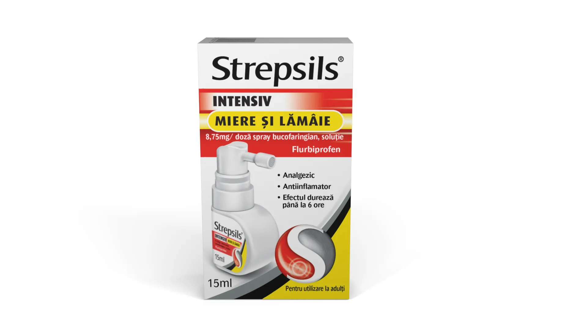 Strepsils Intensiv spray bucofaringian cu aroma de miere si lamaie, 15ml, Reckitt Benckiser