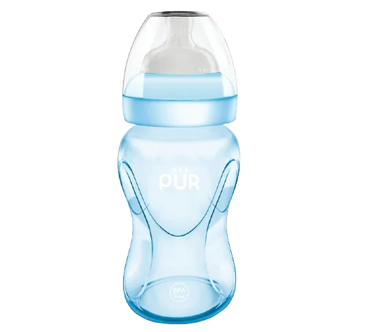 Biberon cu gura larga albastru +6luni, 250ml, PUR