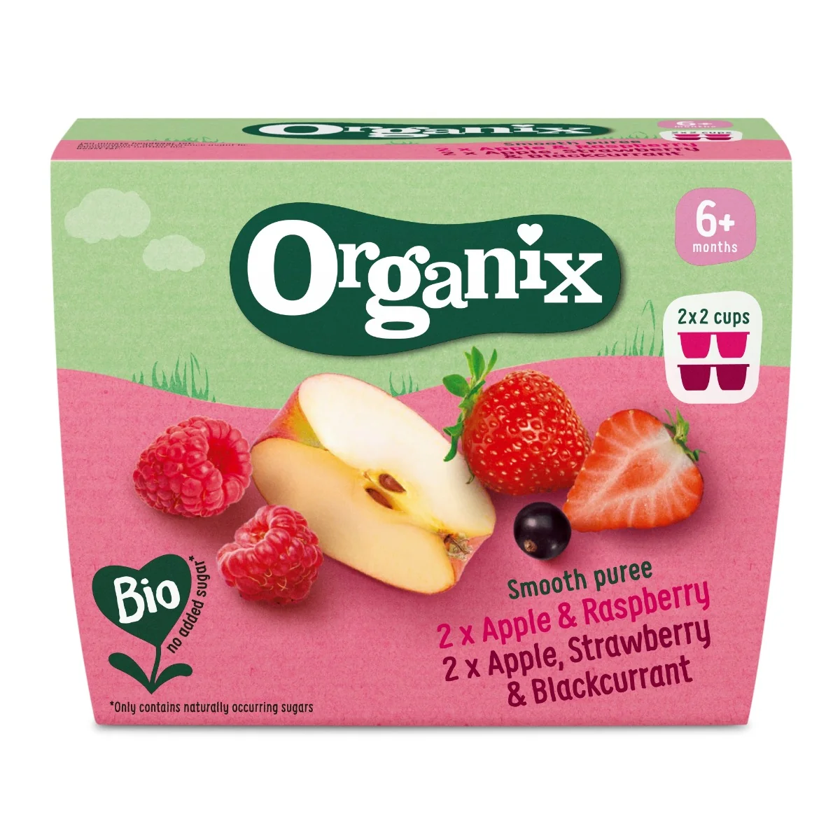 Duo Piure eco din mar cu zmeura si capsuni cu coacaze negre +6 luni, 4x100g, Organix