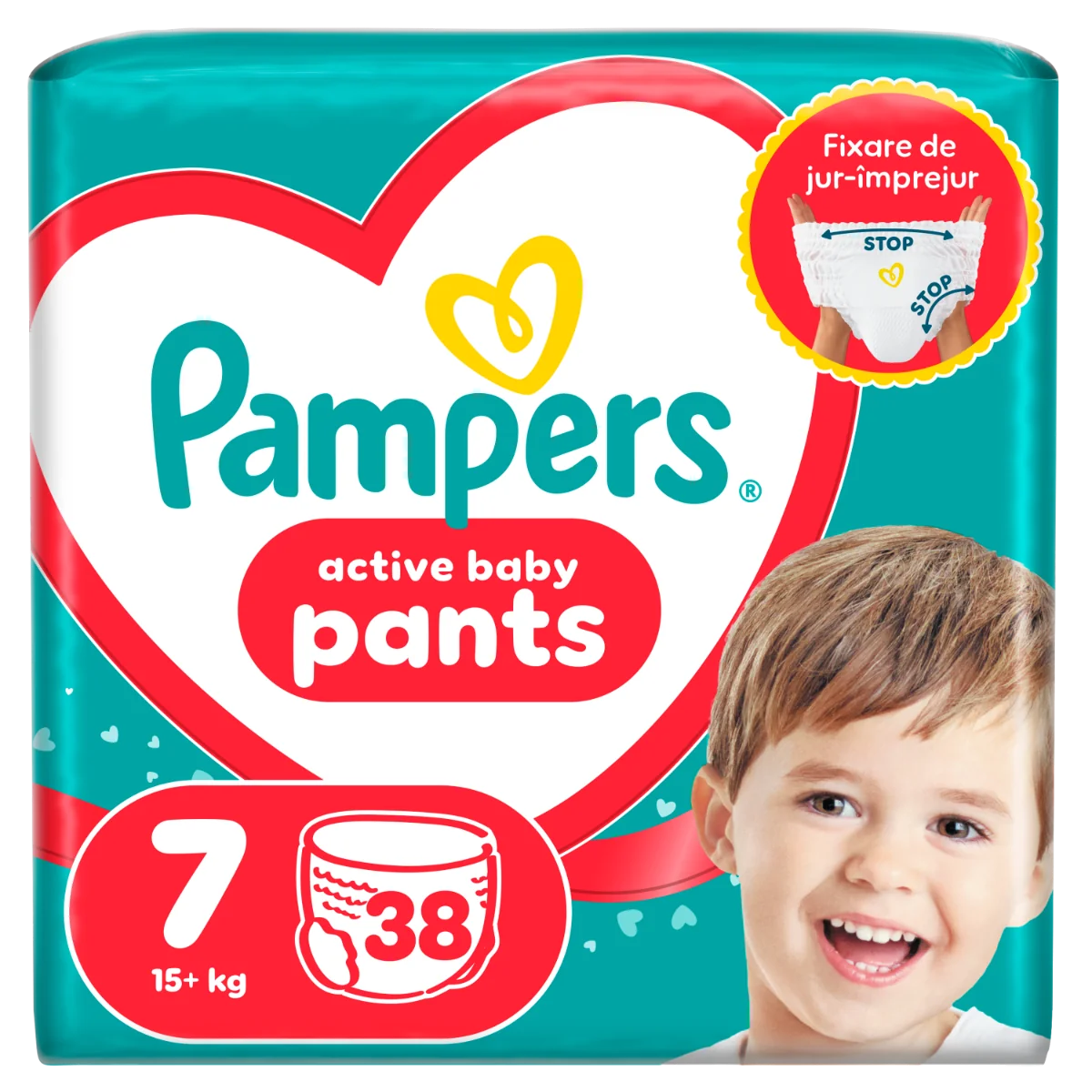 Scutece-chilotel Active Baby Marimea 7 pentru 15+ kg, 38 bucati, Pampers