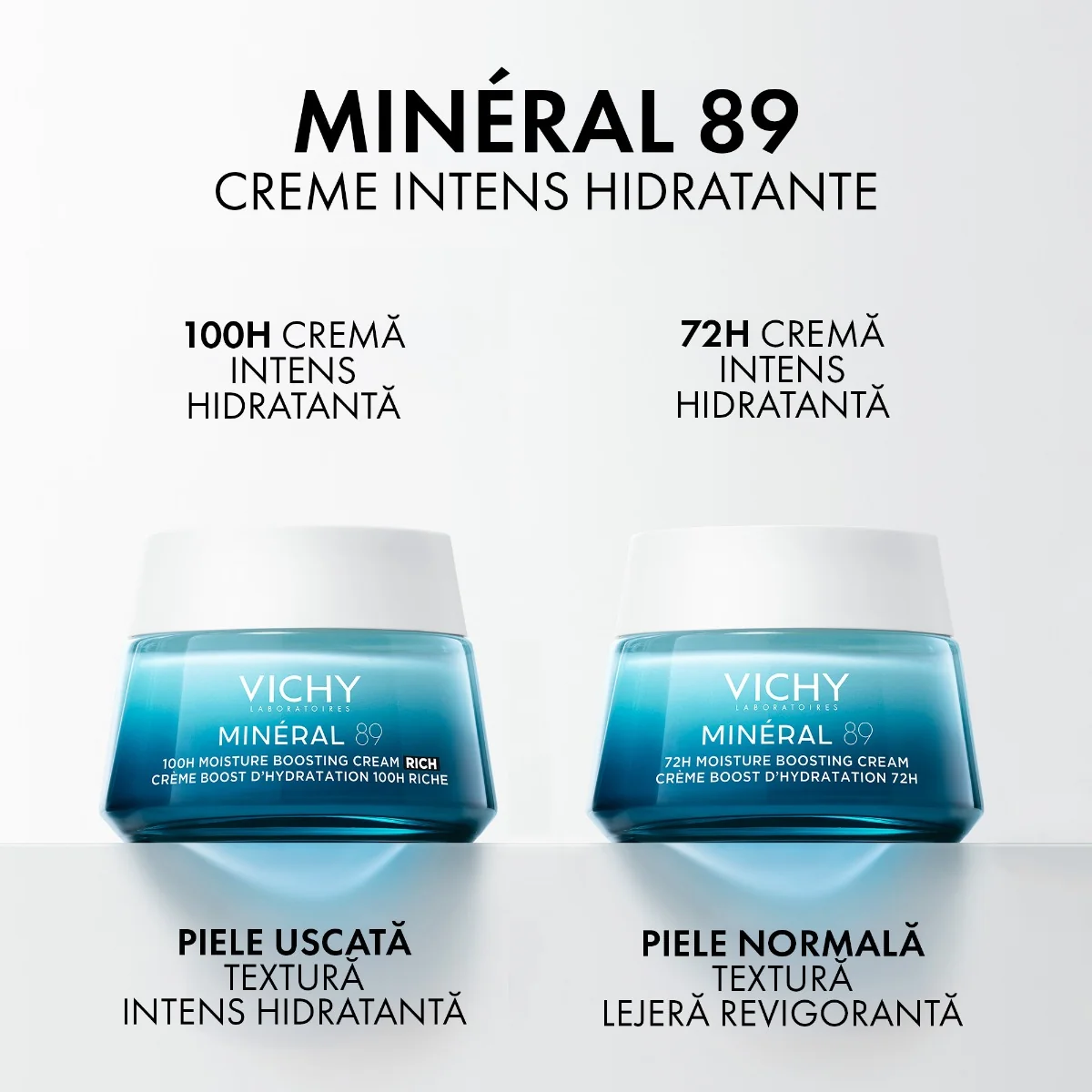 Crema intens hidratanta 100h cu acid hialuronic si niacinamida pentru ten uscat Mineral 89, 50ml, Vichy