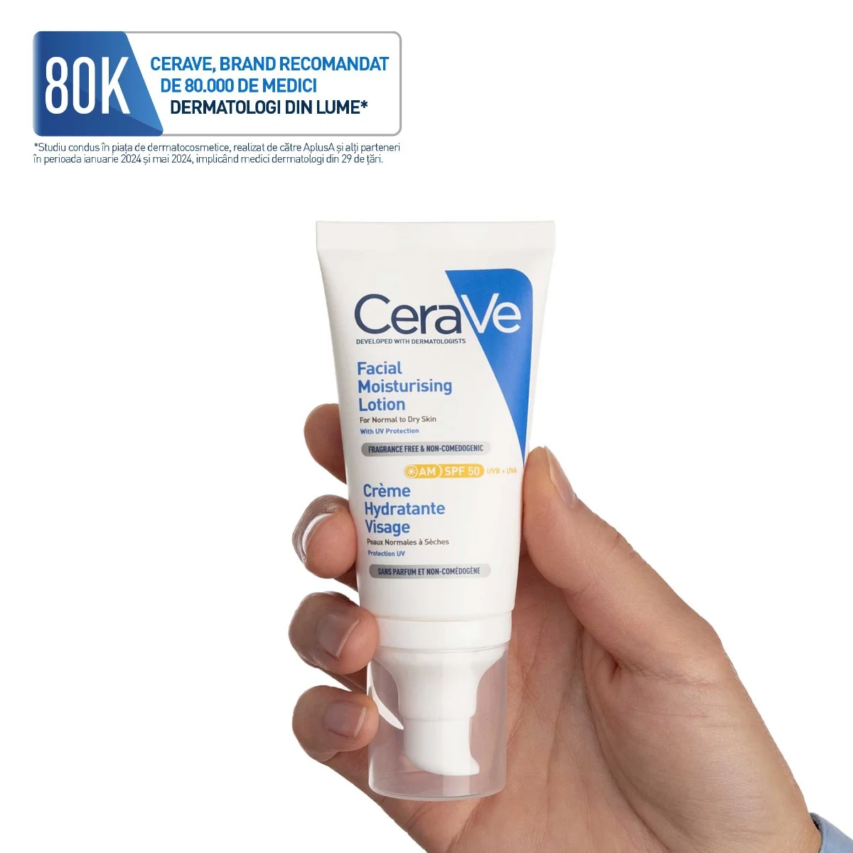 Crema hidratanta pentru ten normal-uscat cu SPF50, 52ml, CeraVe