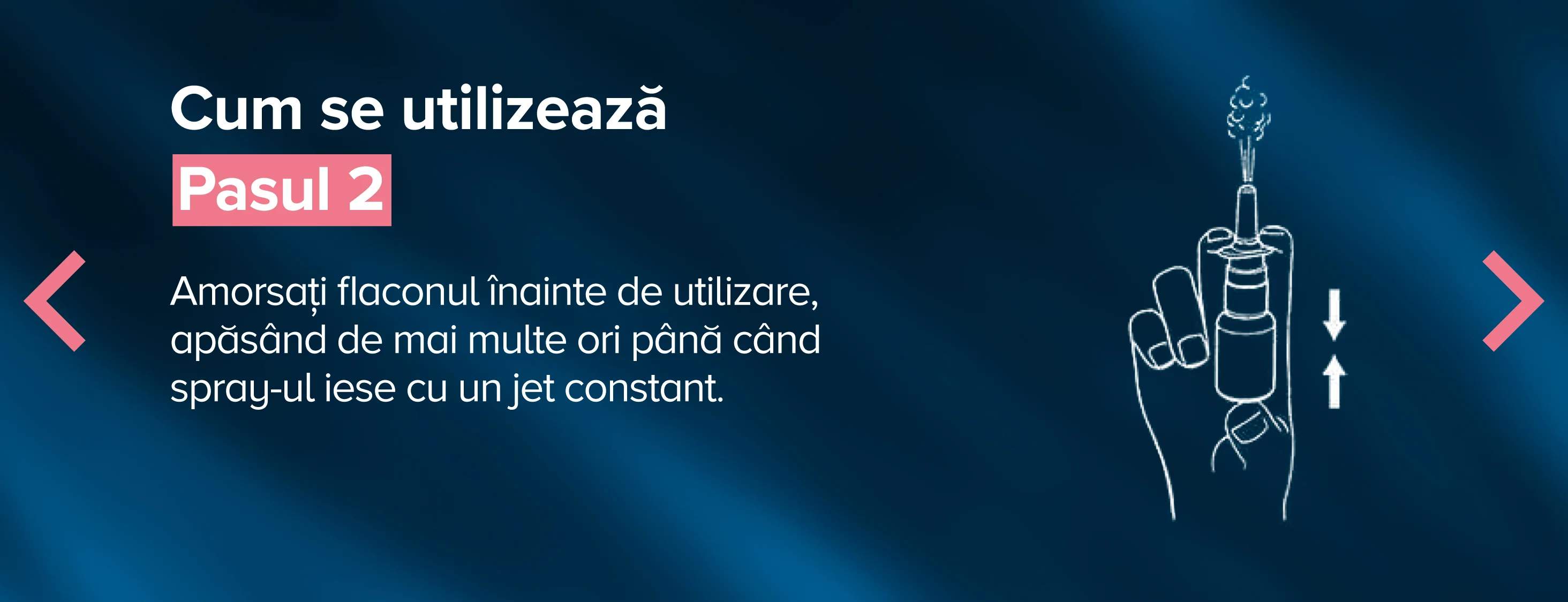 Pasul 2. Amorsati flaconul inainte de utilizare, apasand de mai multe ori pana cand spray-ul iese cu un jet constant.