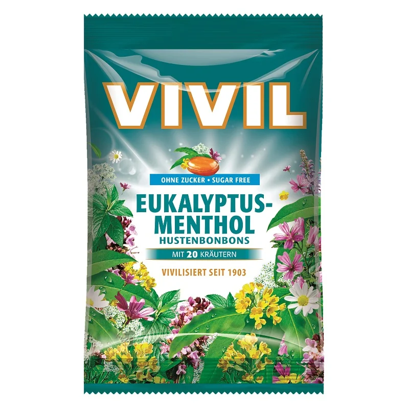 Bomboane cu eucalipt cu mentol fara zahar, 60g, Vivil