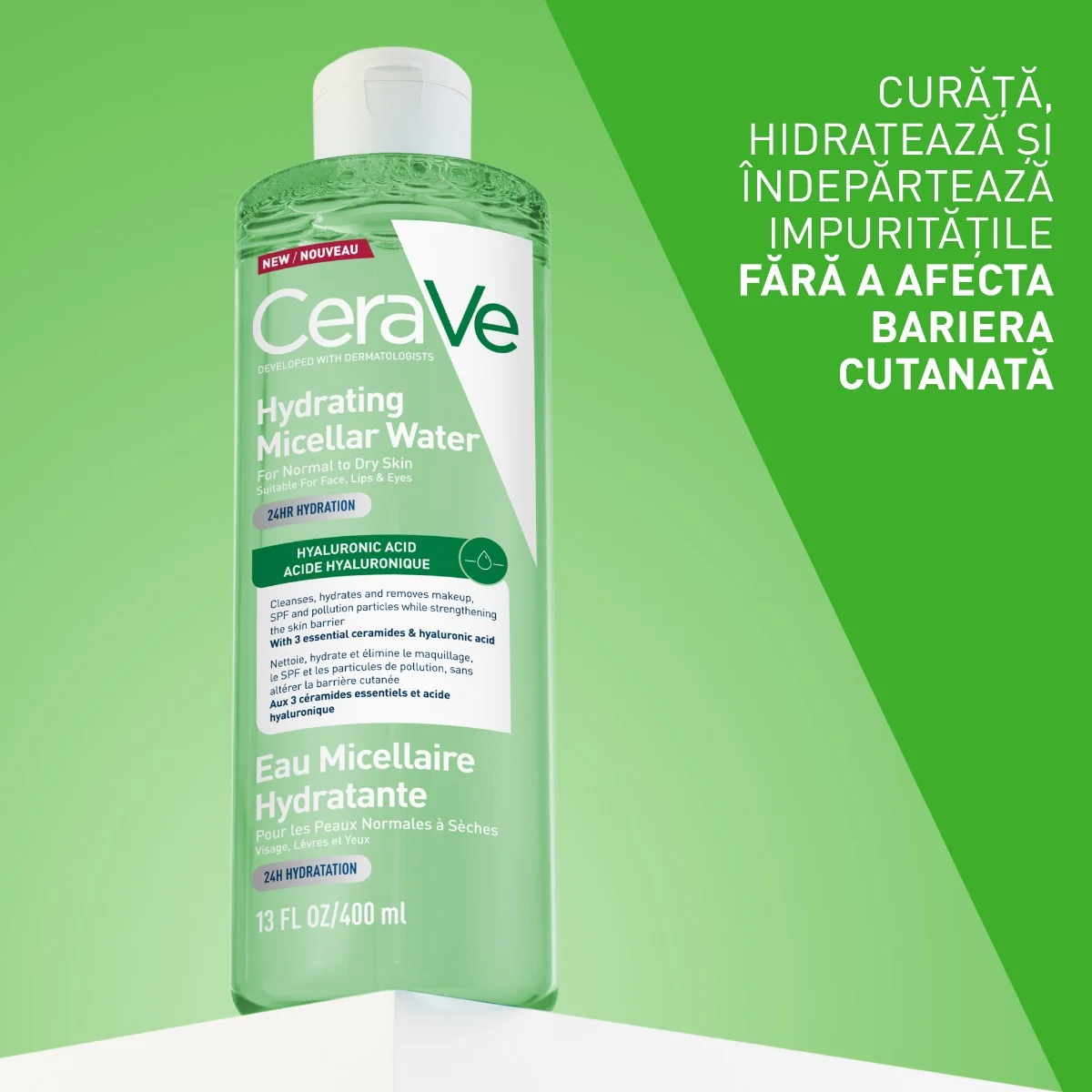 Apa micelara hidratanta pentru ten normal si uscat, 400ml, CeraVe