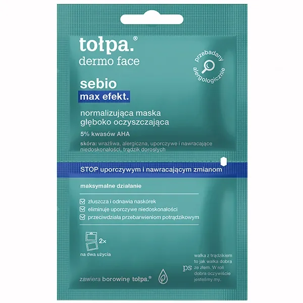 Masca pentru ten gras si acneic cu AHA Dermo Face Sebio Max Efekt, 2x6ml, Tołpa