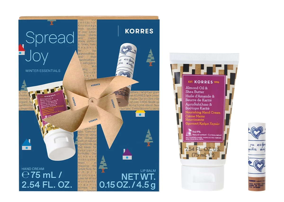 Pachet balsam de buze & crema de maini Winter Essentials, 4.5g + 75ml, Korres