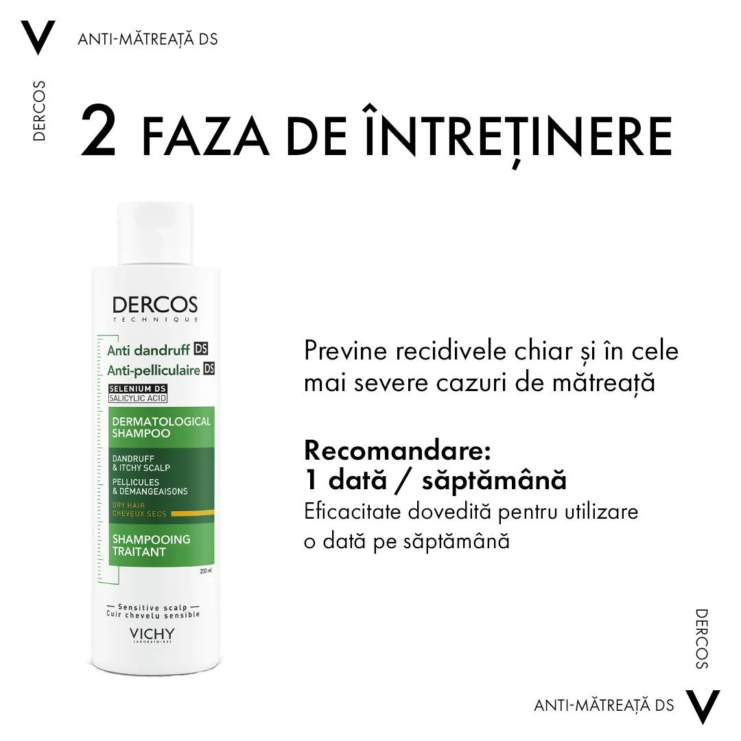 Sampon anti-matreata pentru par uscat Dercos, 200ml, Vichy