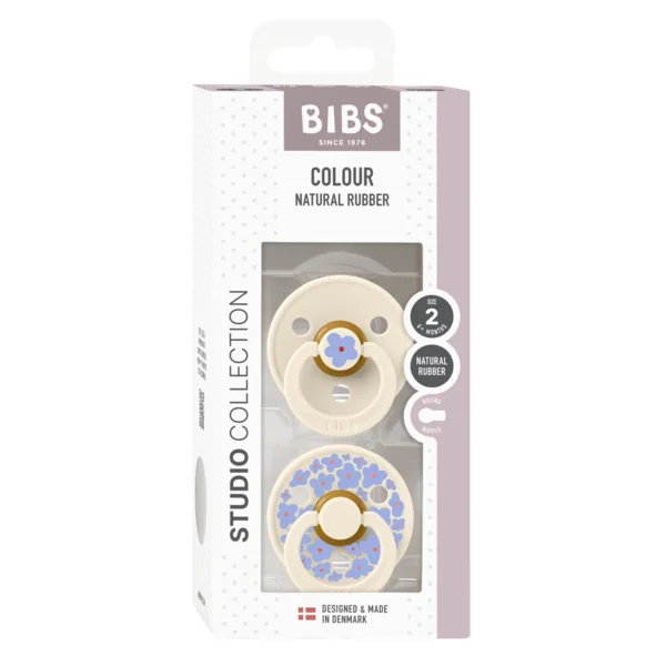 Set 2 suzete cu tetina rotunda din latex 6 luni+ Colour Studio Collection Flower Ivory, 1 bucata, Bibs