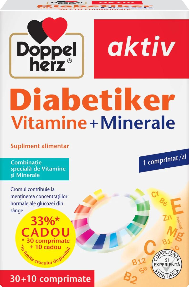 Vitamine si minerale Diabetiker Aktiv, 30 + 10 comprimate, Doppelherz