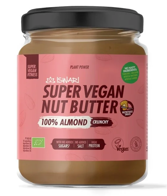 Unt Super Vegan Crocant din migdale bio fara zahar, 500g, Iswari