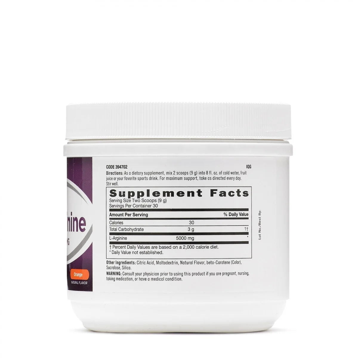 L-Arginina 5000mg cu aroma de portocale, 270g, GNC