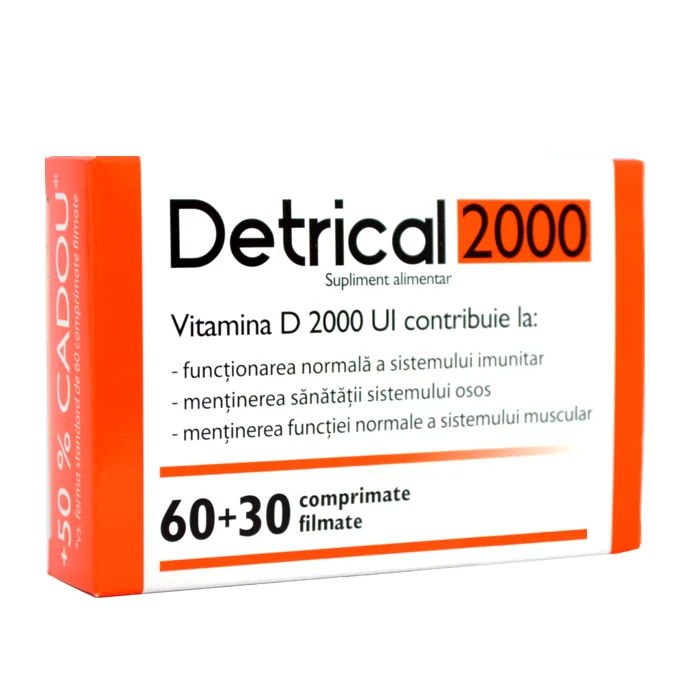 Pachet Detrical Vitamina D 2000UI, 60 comprimate + 30 comprimate Gratuit, Zdrovit
