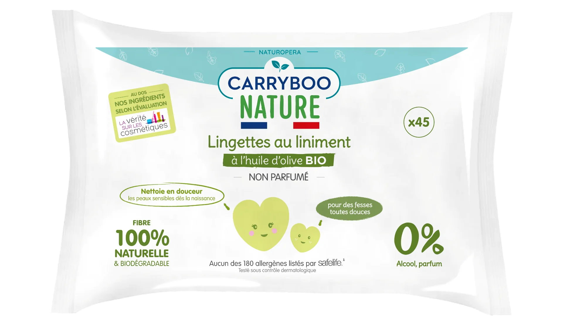 Servetele umede hipoalergenice fara parfum si cu ulei de masline, 45 bucati, Carryboo