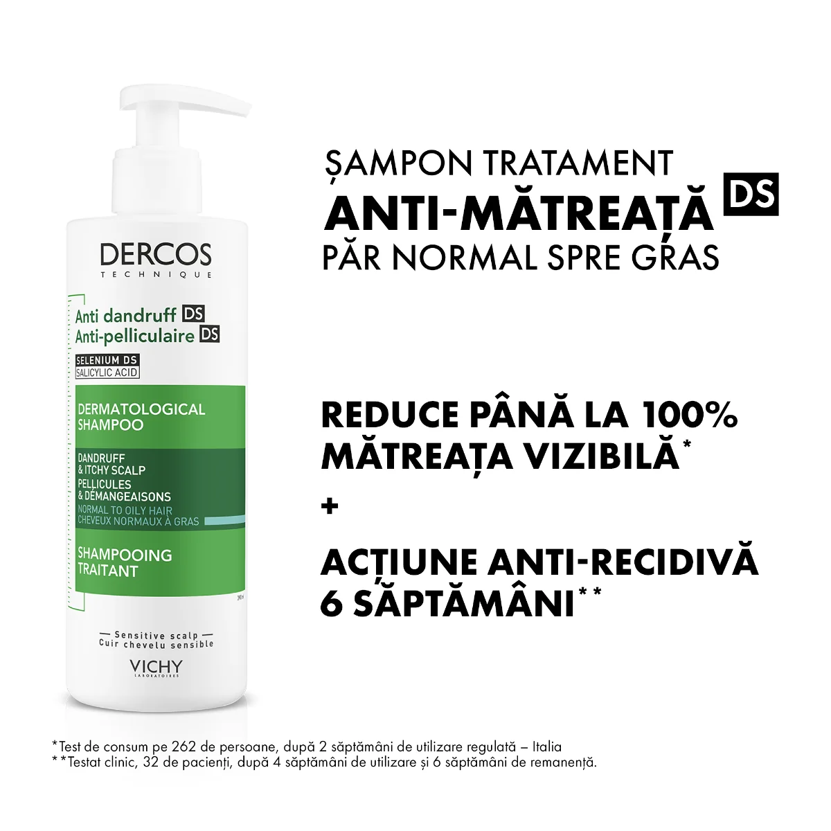 Sampon tratament anti-matreata grasa Dercos, 390ml, Vichy