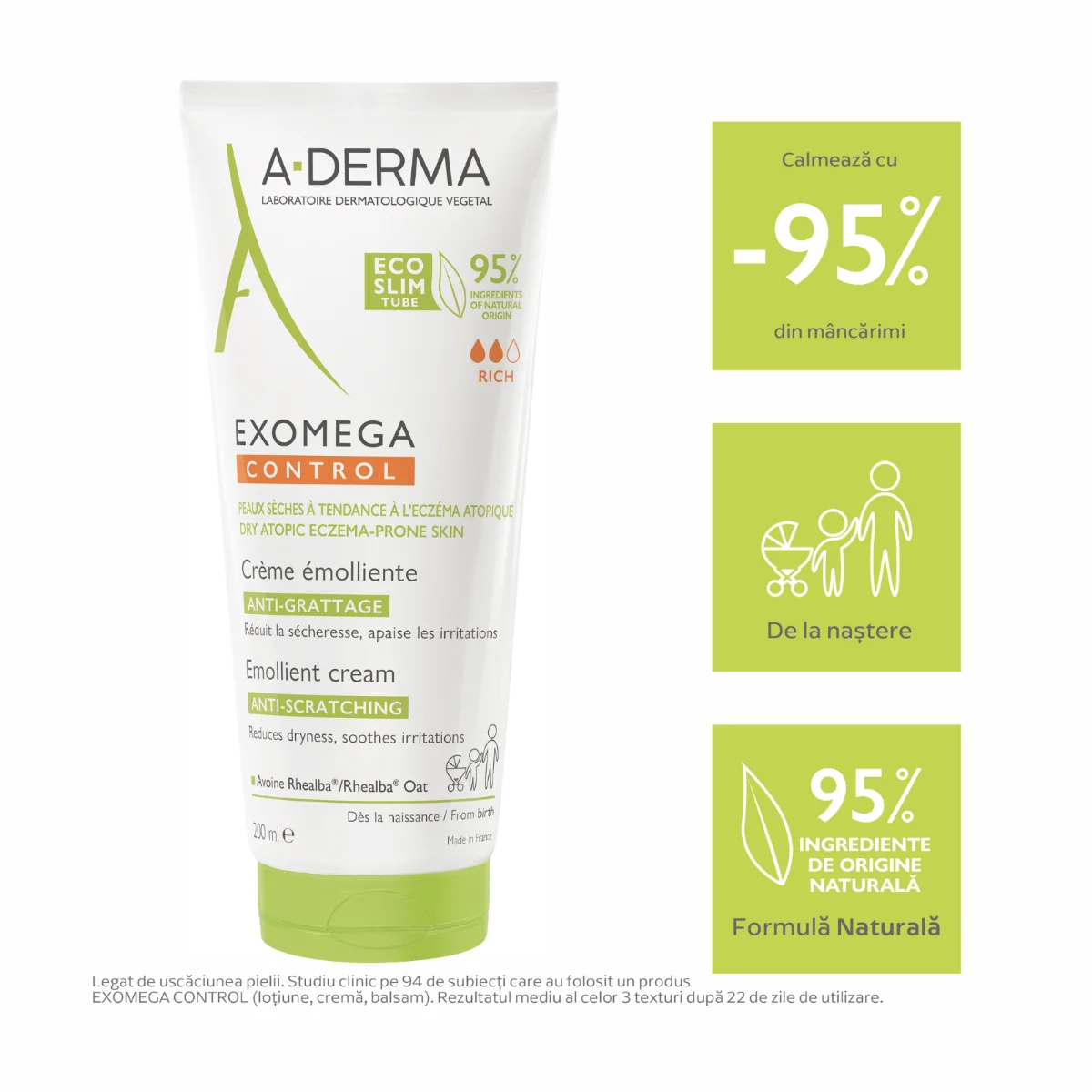 Crema emolienta Exomega Control, 200ml, A-derma