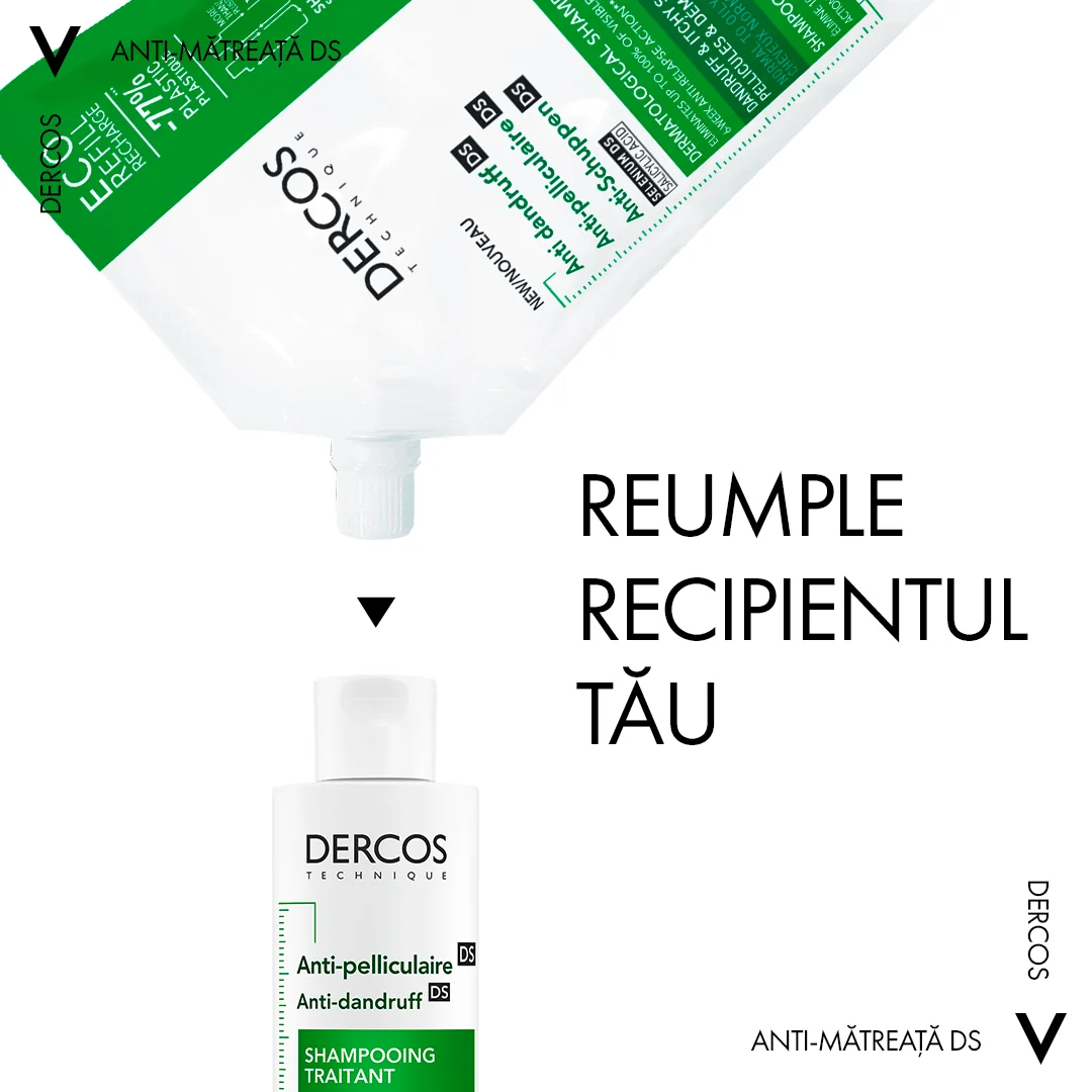 Rezerva sampon anti-matreata pentru par normal-gras Eco Dercos, 500ml, Vichy