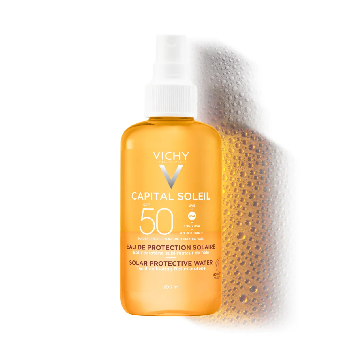 Apa cu protectie solara SPF 50 pentru bronz de durata fata si corp Capital Soleil, 200ml, Vichy