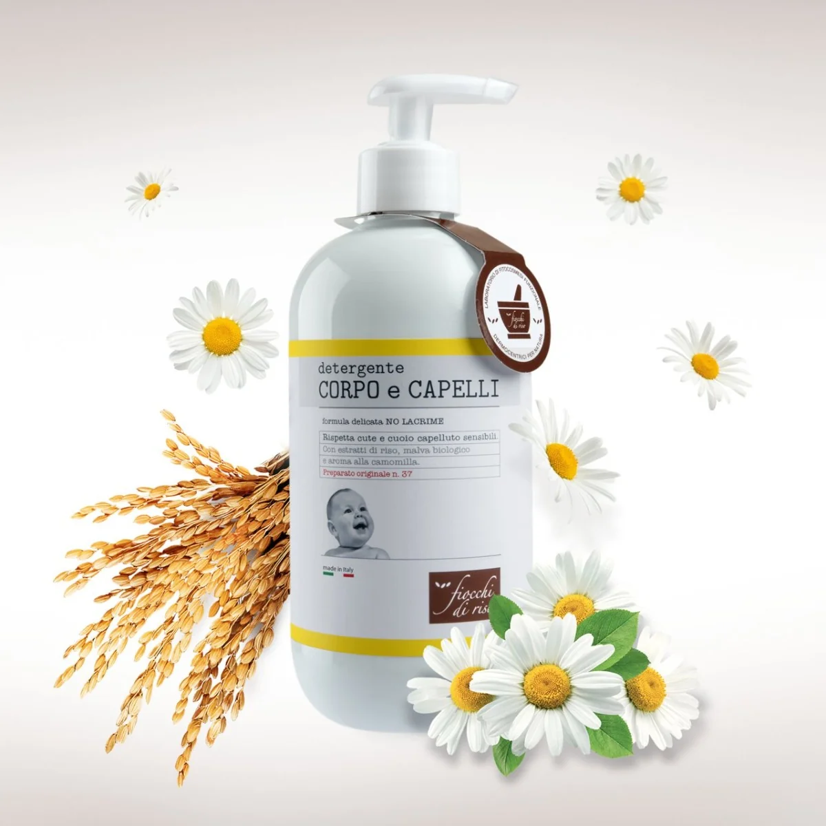 Gel de curatare pentru corp si par cu extract de musetel 0 luni+, 400ml, Fiocchi di Riso
