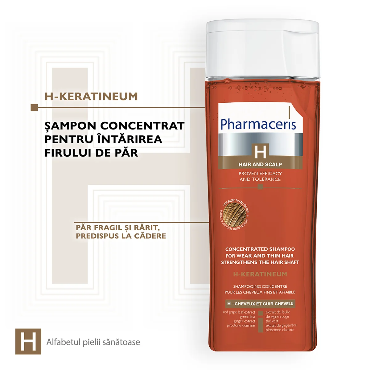 Sampon fortifiant anticadere pentru par Fragil & Normal & Gras Keratineum H, 250ml, Pharmaceris