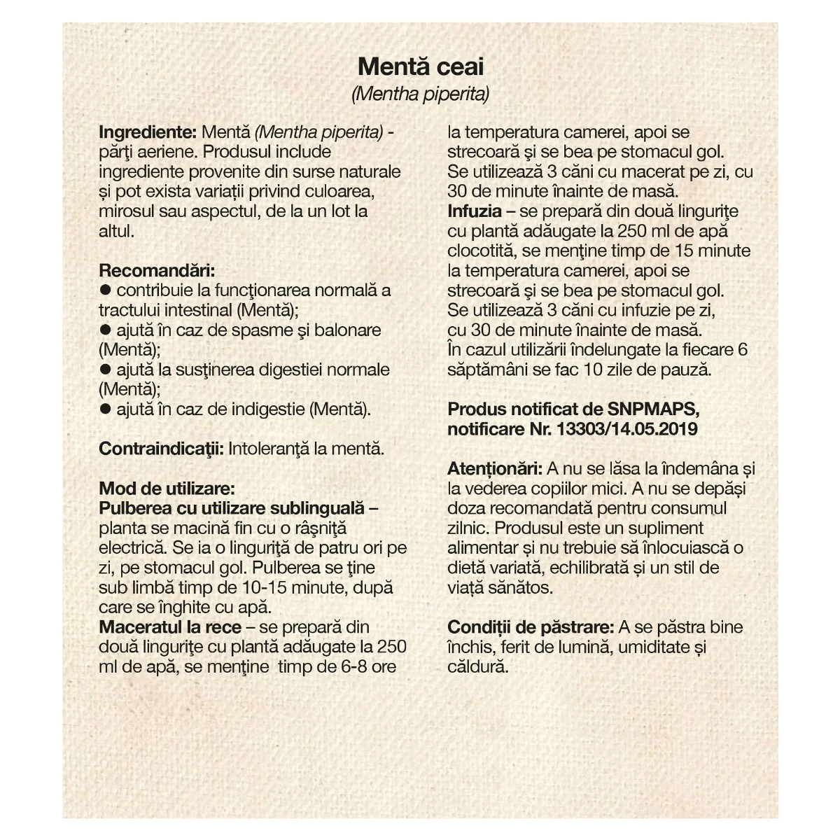 Ceai de menta, 50g, Dacia Plant 