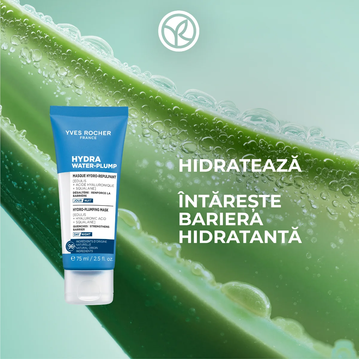 Masca hidratanta revitalizanta pentru ten Hydra Water-Plump, 75ml, Yves Rocher