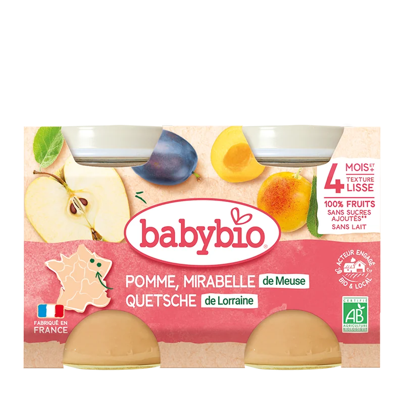 Piure bio din mere si corcoduse +4 luni, 2 x 130g, BabyBio