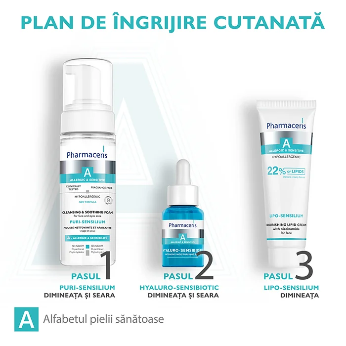Spuma de curatare ten sensibil & ochi Puri-Sensilium A, 150ml, Pharmaceris