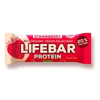Baton proteic cu capsuni raw Lifebar Bio, 47g, Lifefood
