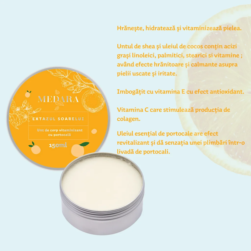 Unt de corp vitaminizant cu portocale Extazul Soarelui, 150ml, Medara