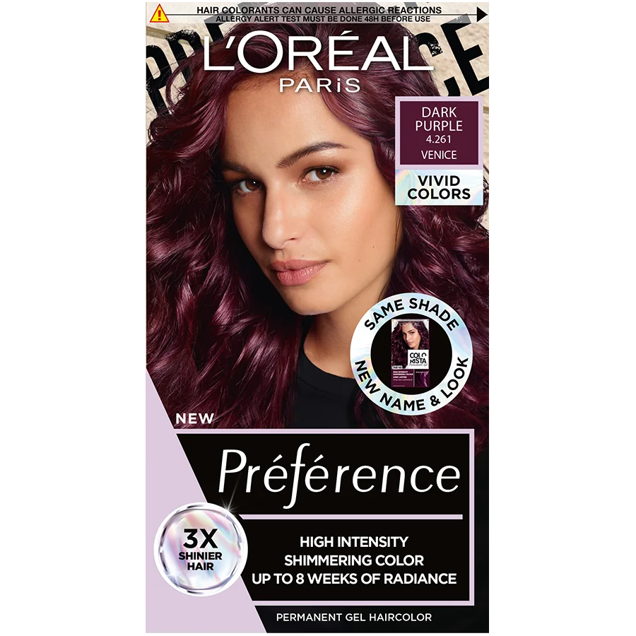 Vopsea de par permanenta cu amoniac Preference Vivid Colours 4.216 Dark Purple, 204ml, L'Oreal Paris