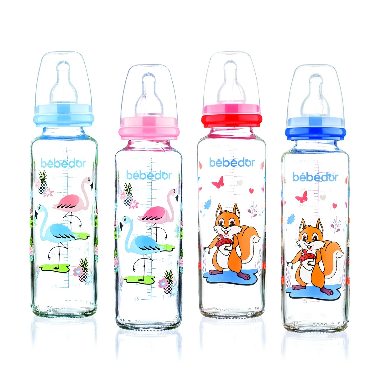Biberon din sticla cu tetina de silicon pentru +0 luni 31302, 250ml, Bebe D' Or